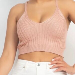 NWT Ribbed Knit Crop Top in Nude/ Pink | Iris Basic